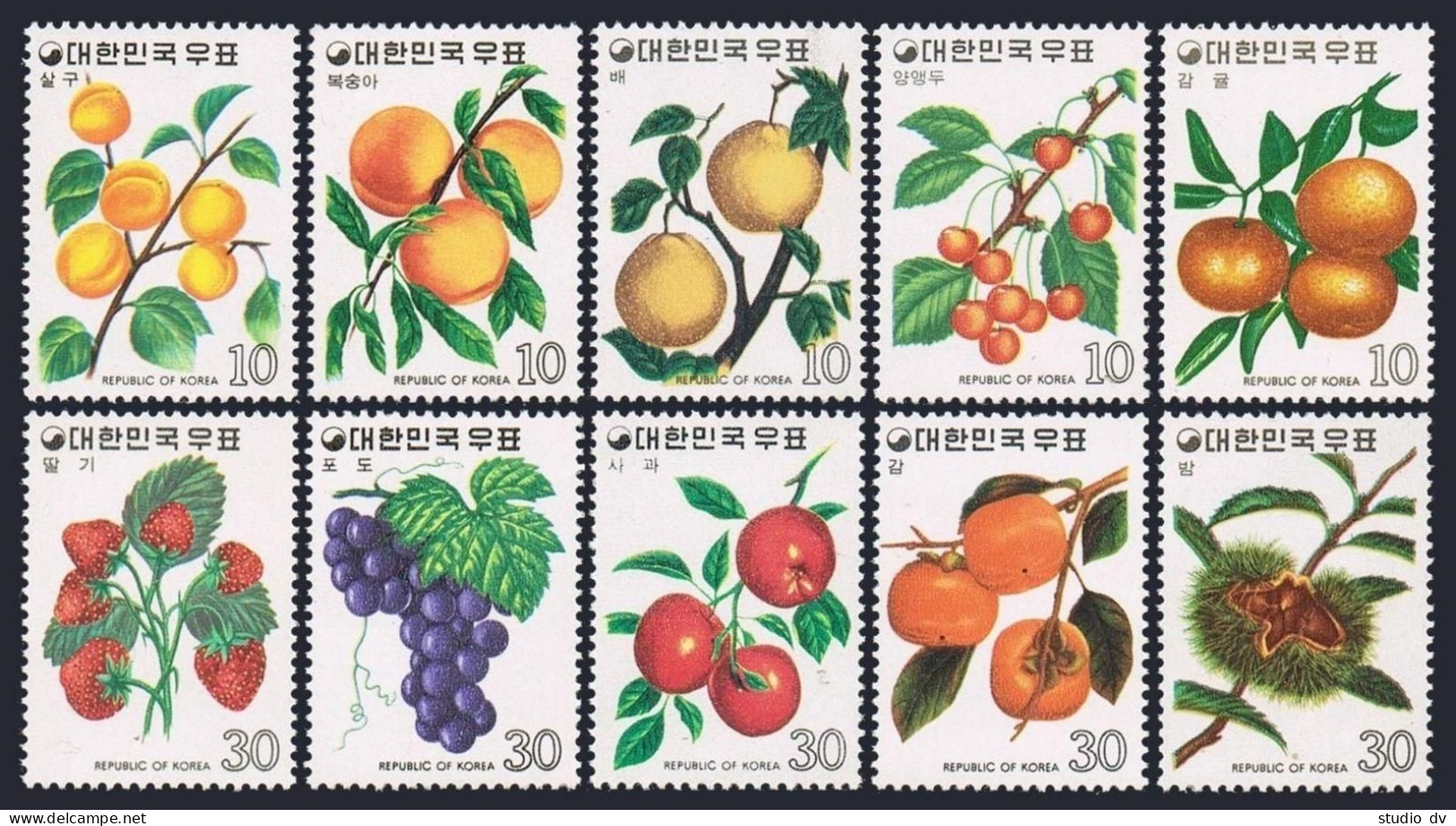 Korea South 893-902,MNH. Fruits 1974.Apricots,Strawberries;Peaches,Grapes;Pears, - Corea Del Sur