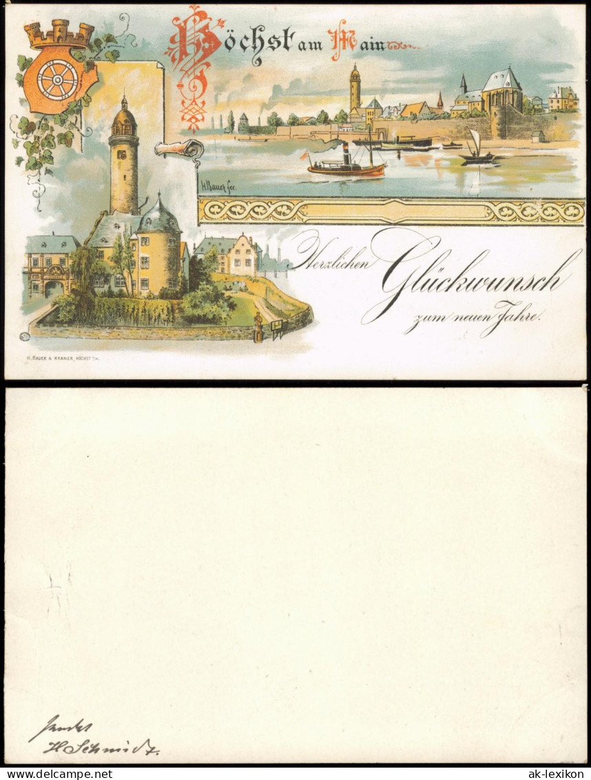 Ansichtskarte Litho AK Höchst-Frankfurt Am Main Neujahr Stadt 2 Bild 1899 - Höchst
