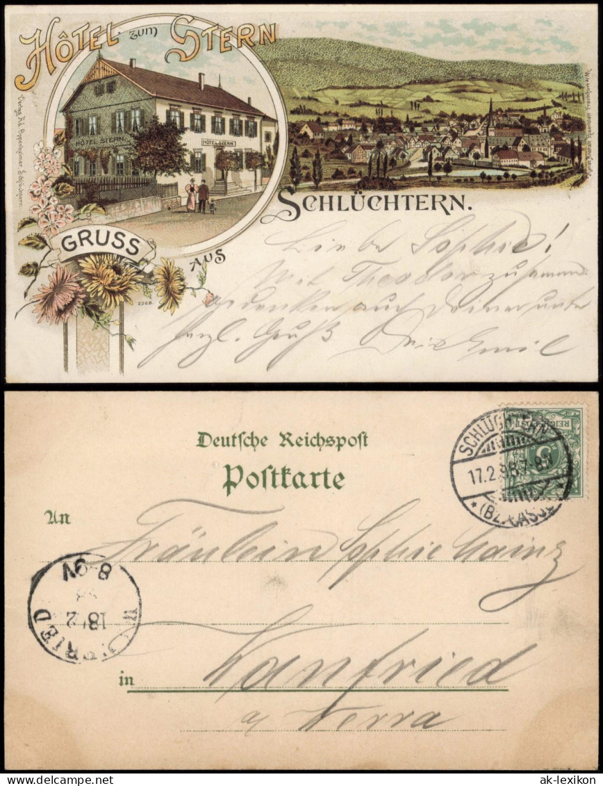 Litho AK Schlüchtern (Bergwinkelstadt) Gruss Aus.. Hotel Zum Stern, Stadt 1898 - Schluechtern