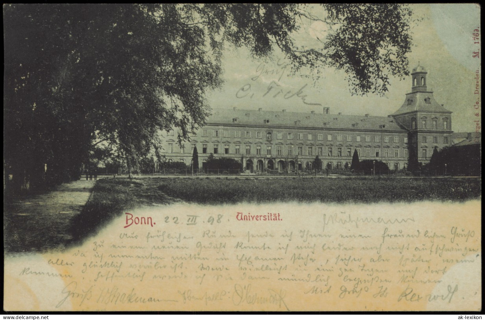 Ansichtskarte Bonn Universität - Mondscheinlitho 1898 - Bonn