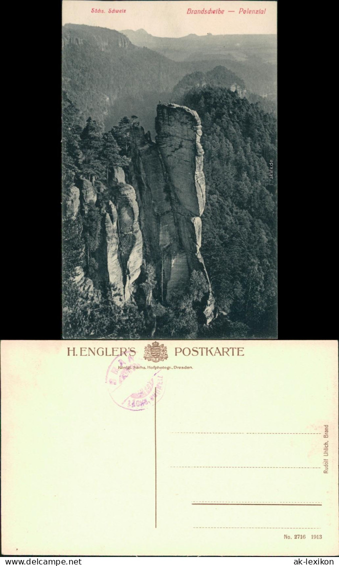 Ansichtskarte Hohnstein (Sächs. Schweiz) Brandscheibe - Polenztal 1913 - Hohnstein (Saechs. Schweiz)