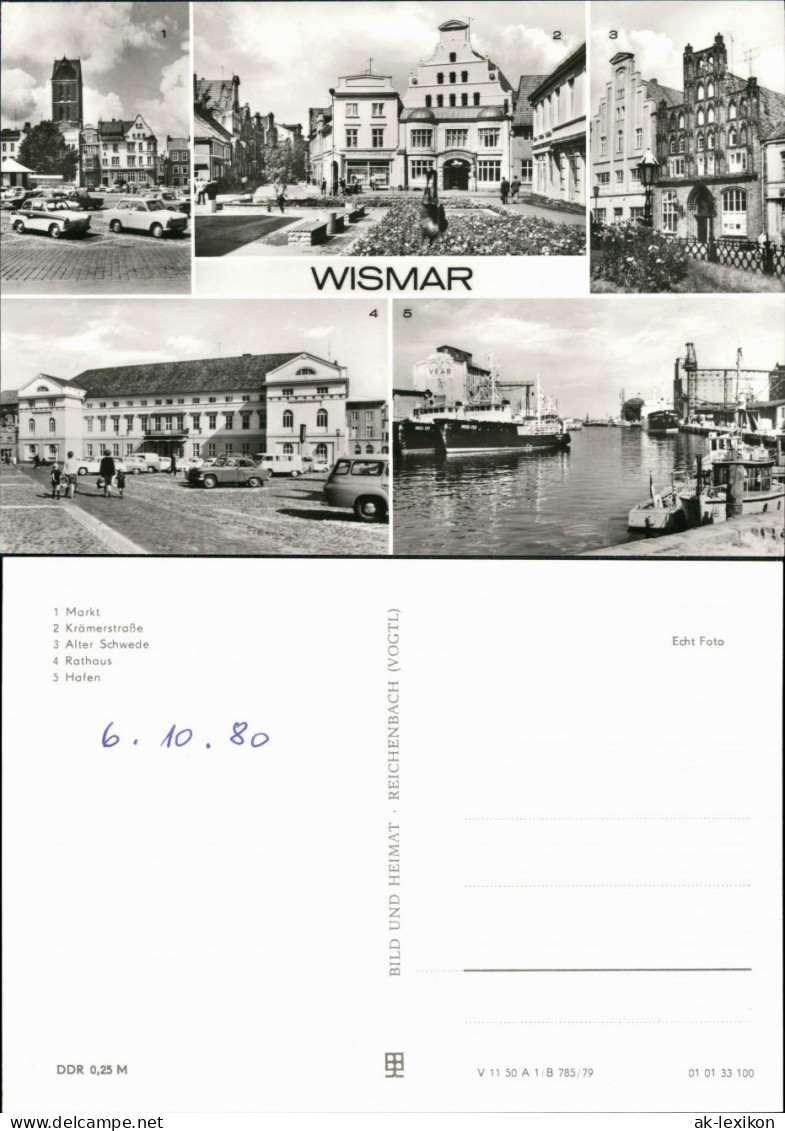 Ansichtskarte Wismar Markt, Krämerstraße, Alter Schwede, Rathaus, Hafen 1979 - Wismar