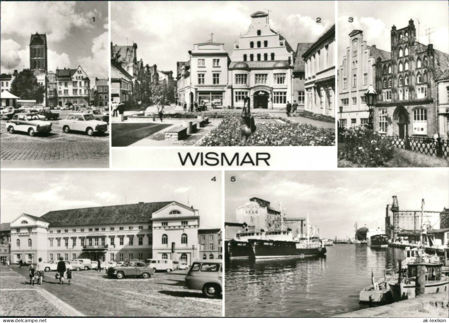 Ansichtskarte Wismar Markt, Krämerstraße, Alter Schwede, Rathaus, Hafen 1979 - Wismar