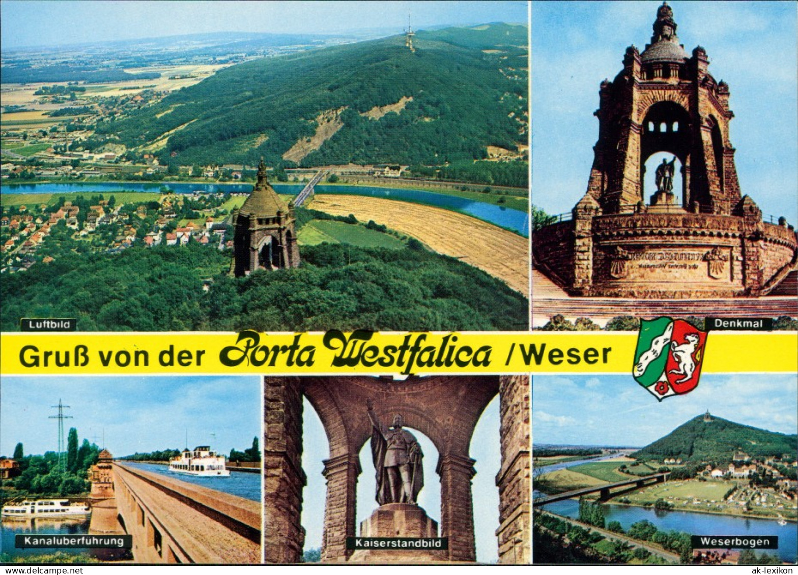 Porta Westfalica Luftbild, Denkmal,   Kaiserstandbild, Weserbogen 1989 - Porta Westfalica