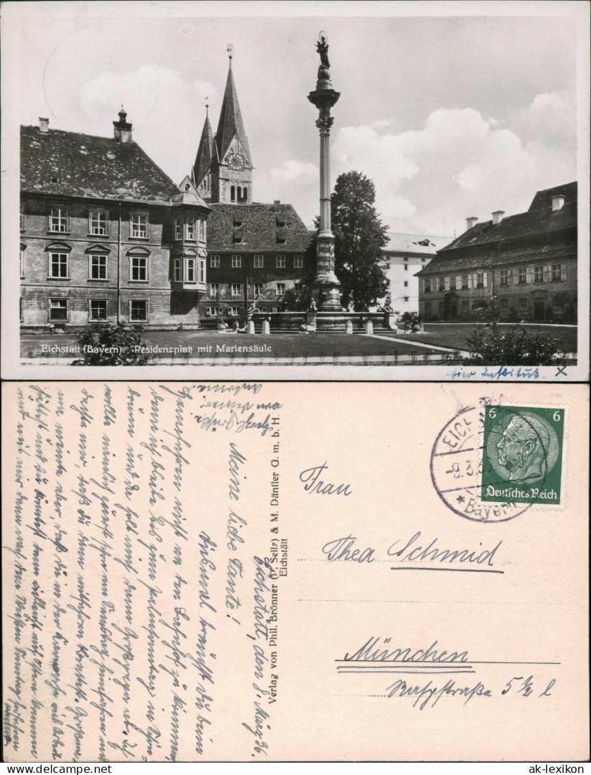 Ansichtskarte Eichstätt Residenzplatz Mit Mariensäule 1935  - Eichstaett