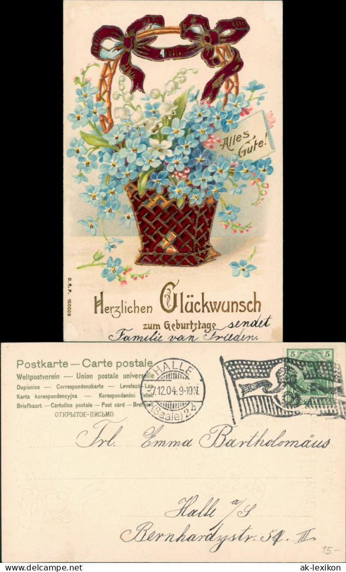 Glückwunsch/Grußkarten: Geburtstag Goldpräge AK (Rollstempel) 1904 Goldrand - Geburtstag