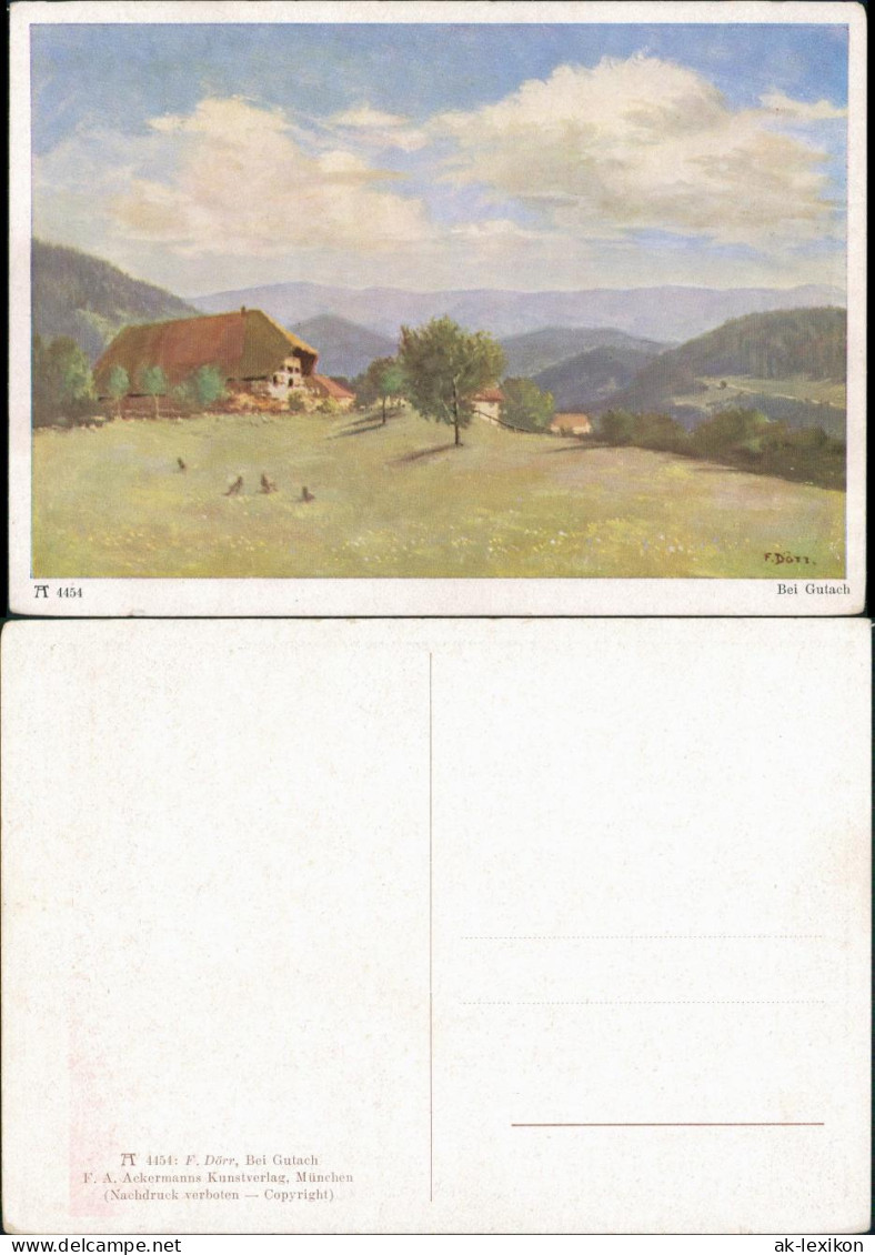 Gutach (Schwarzwaldbahn) Malerei F. Dörr Gutach Landschaft Schwarzwaldhaus 1925 - Gutach (Schwarzwaldbahn)