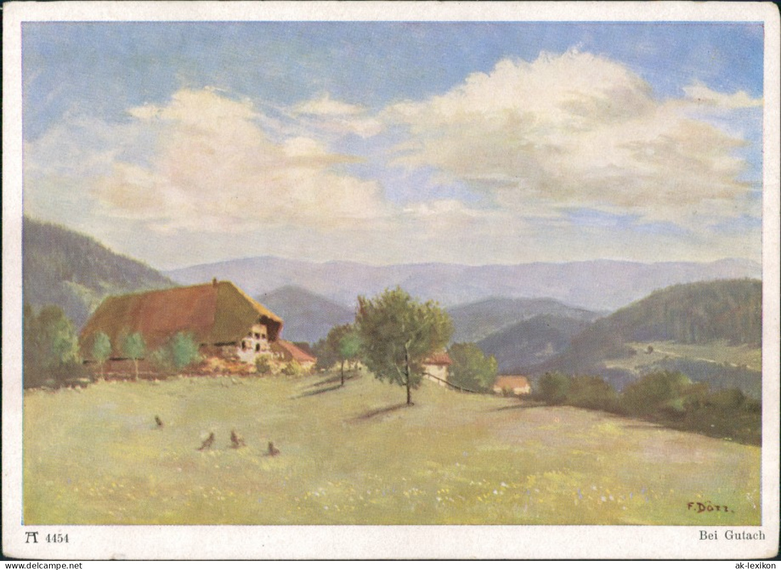 Gutach (Schwarzwaldbahn) Malerei F. Dörr Gutach Landschaft Schwarzwaldhaus 1925 - Gutach (Schwarzwaldbahn)
