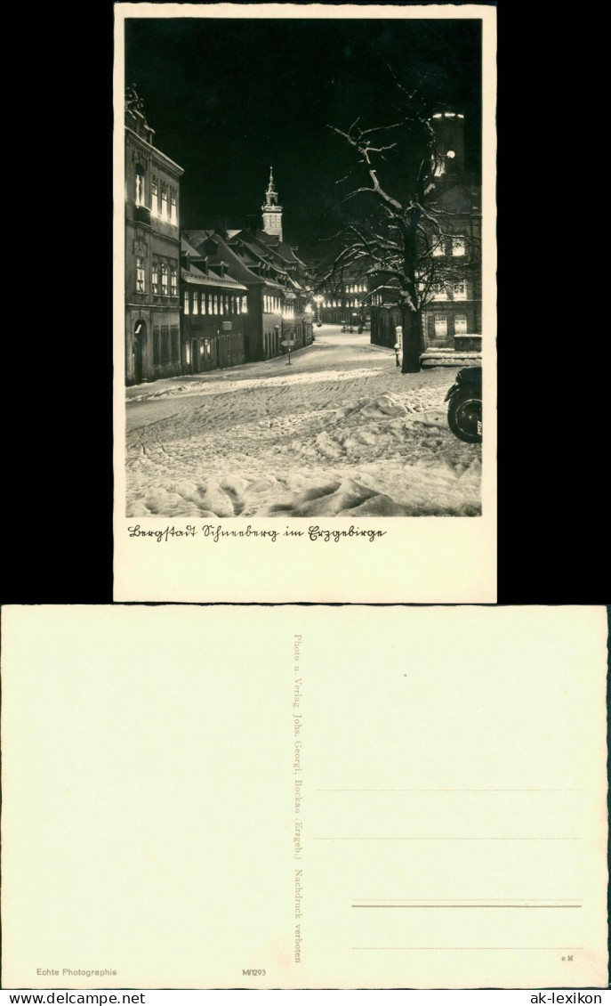 Ansichtskarte Schneeberg (Erzgebirge) Winter - Straße Bei Nacht 1930 - Schneeberg