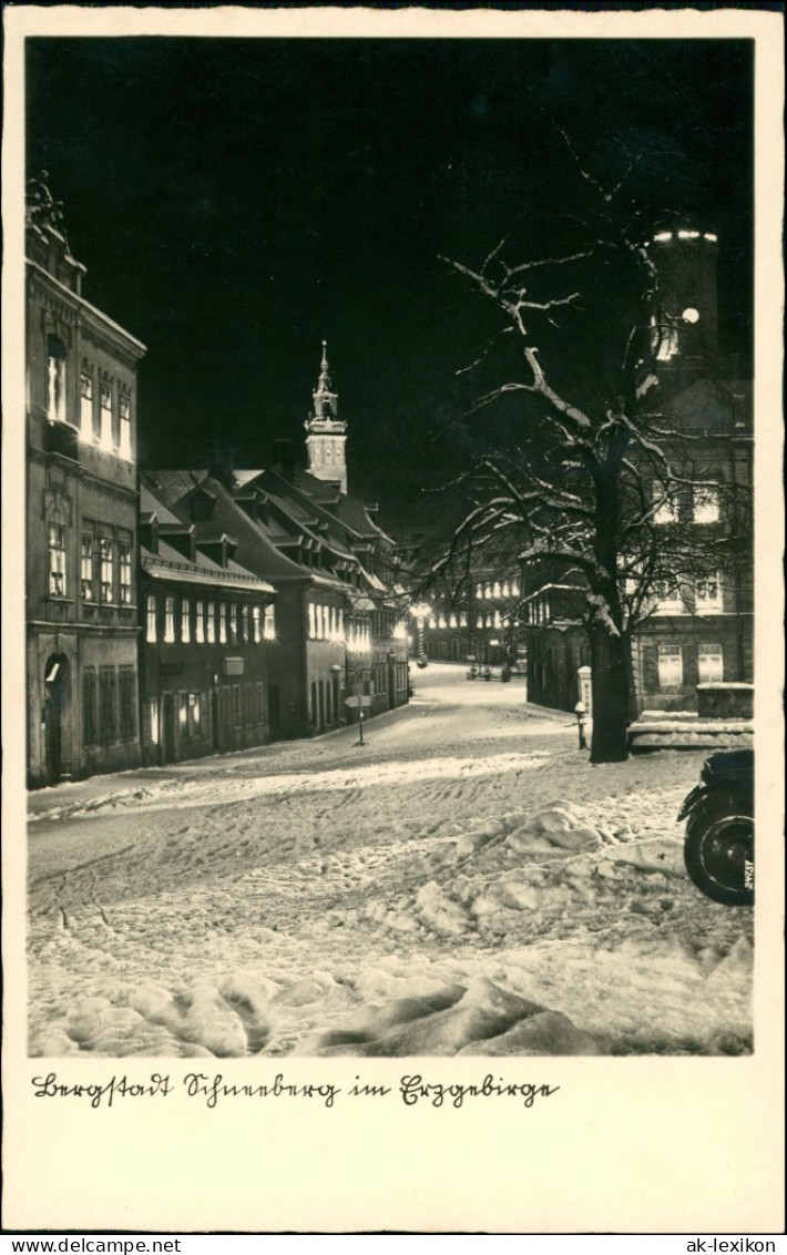 Ansichtskarte Schneeberg (Erzgebirge) Winter - Straße Bei Nacht 1930 - Schneeberg