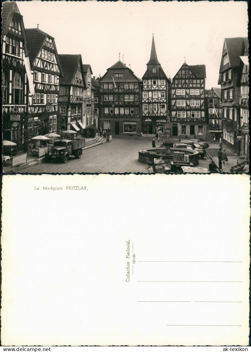 Ansichtskarte Fritzlar Platz Mit Brunnen, LKW Lastwagen, Fachwerk-Bauten 1955 - Fritzlar