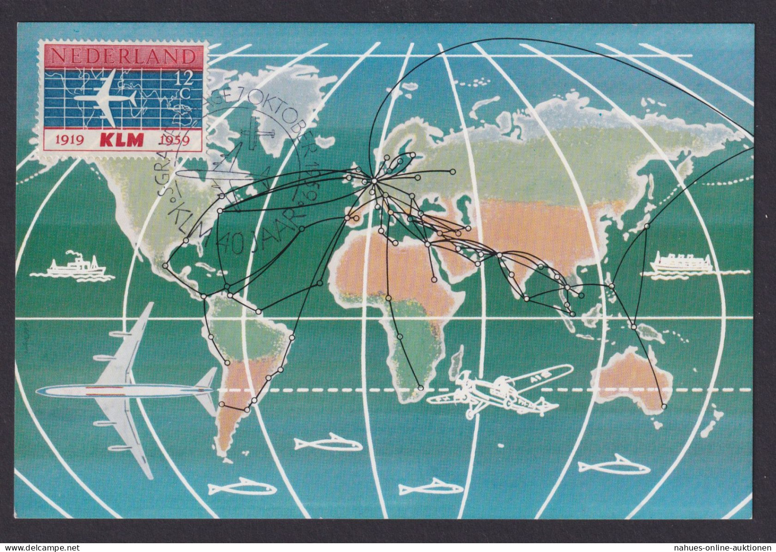 Flugpost Brief Air Mail Niederlande 40 Jahre KLM Maximumkarte 1959 - Cartes-Maximum (CM)