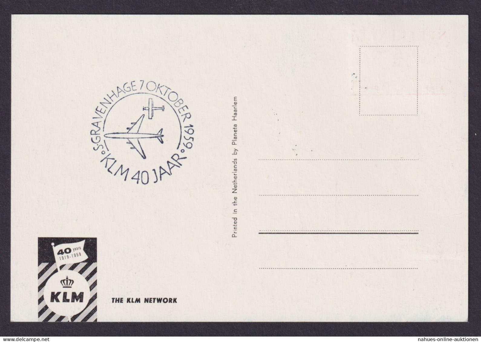 Flugpost Brief Air Mail Niederlande 40 Jahre KLM Maximumkarte 1959 - Maximum Cards