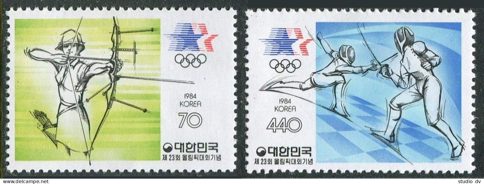 Korea South 1378-1379, MNH. Michel 1377-1378. Olympics Los Angeles-1984. Archery, - Corée Du Sud