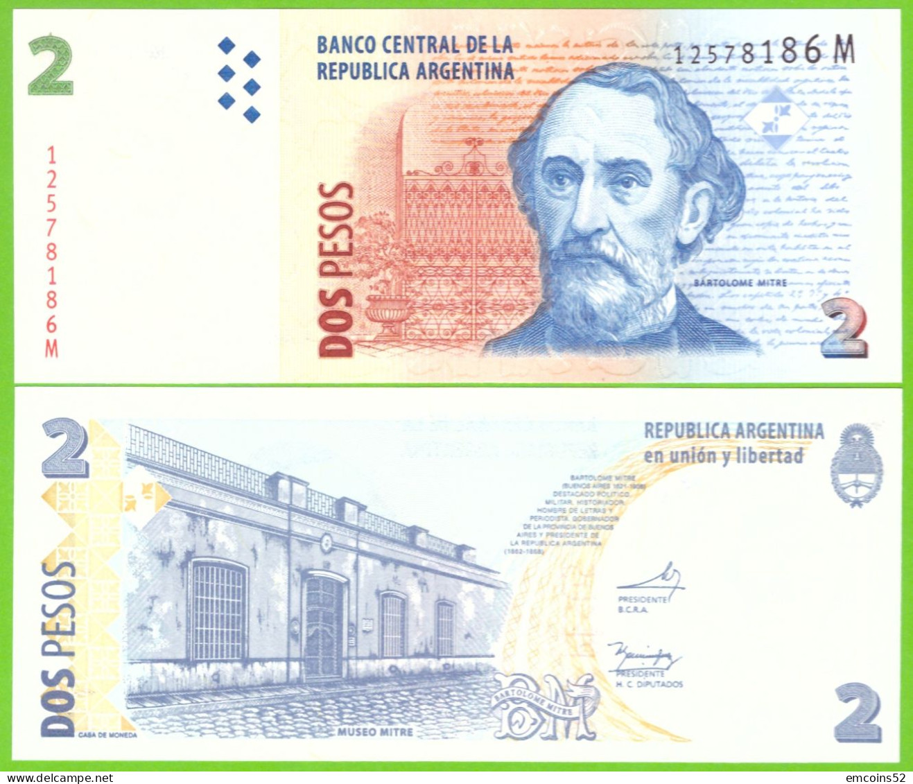 ARGENTINA 2 PESOS ND2002 P-352(7) UNC - Argentinien