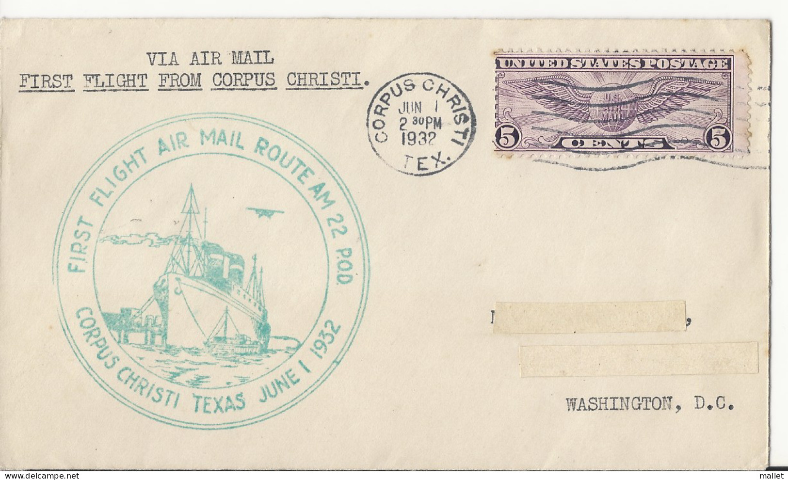 First Flight From Corpus Christi - 1932 - FDC