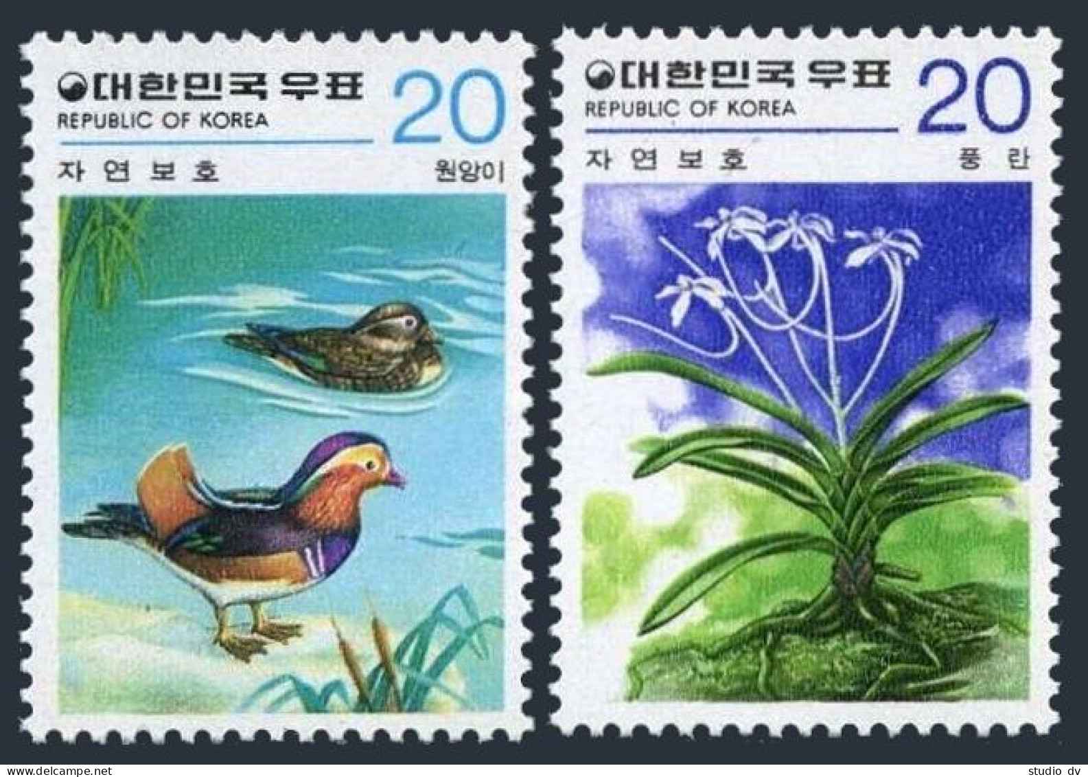 Korea 1151-1152, Hinged. Nature Conservation 1978. Mandarin Duck, Orchid. - Corea Del Sur