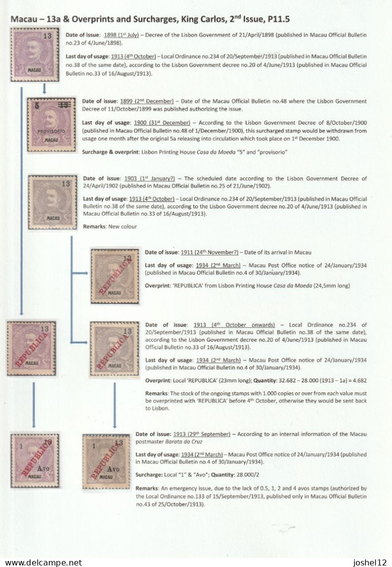 Macau Macao Carlos 13a & Overprint And Surcharge. MH. Mostly No Gum. Fine - Neufs