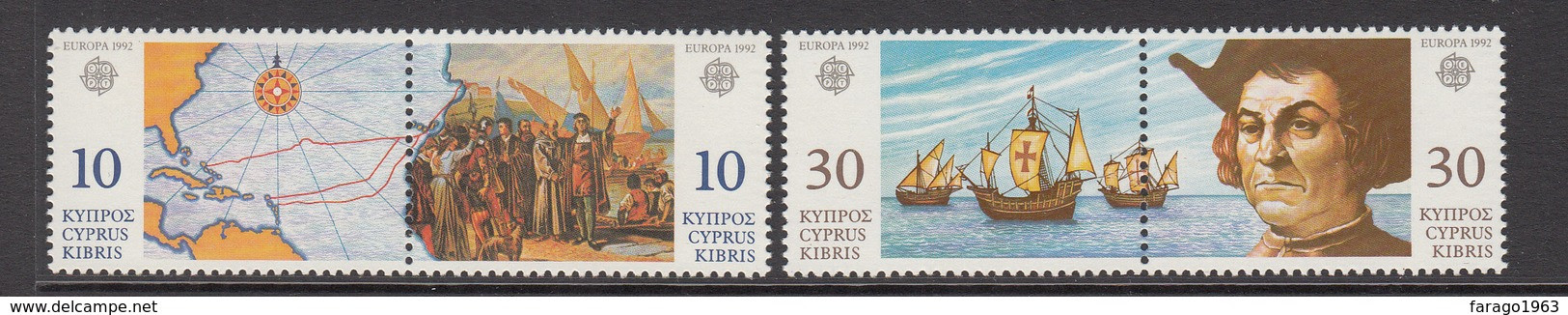 1992 Cyprus 500th Anniv Discovery Of America Set Of 2 Pairs MNH - Neufs