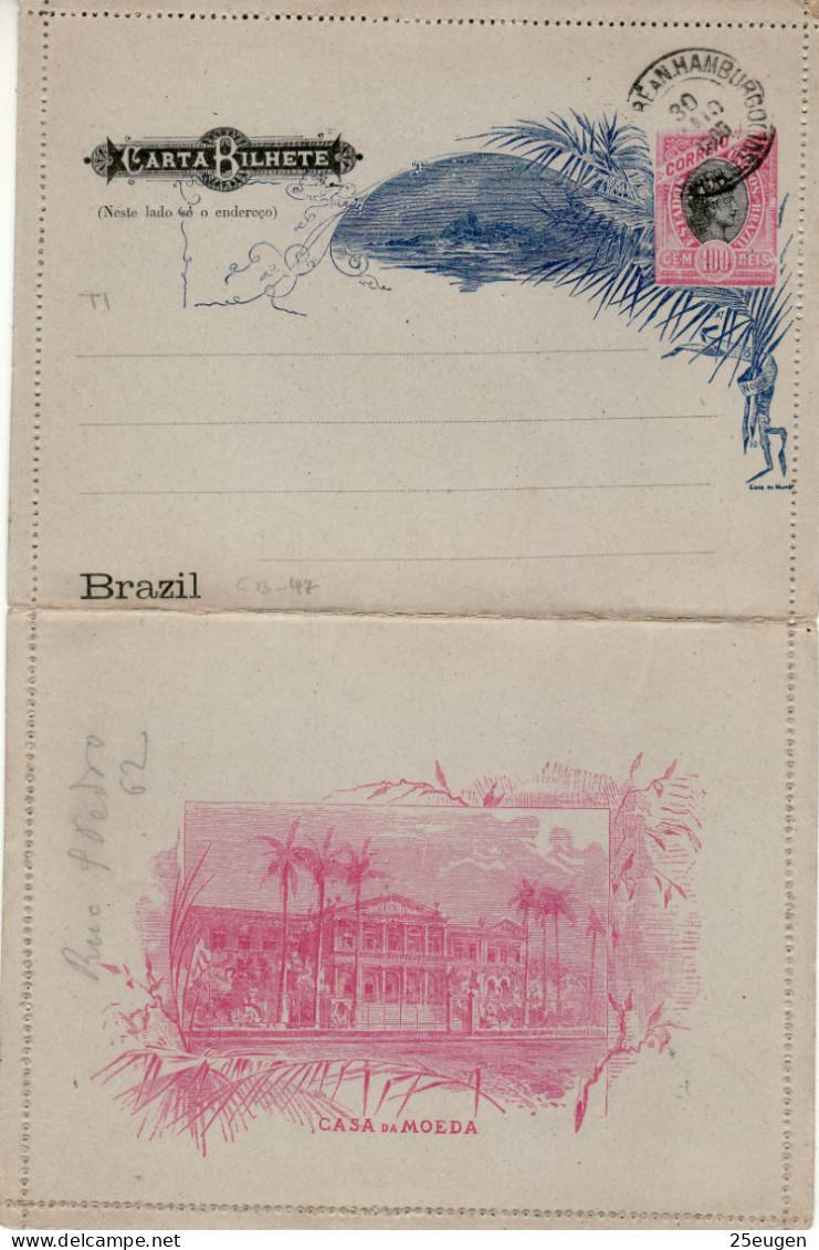 BRAZIL 1894 CARD LETTER STAMPED - Postal Stationery