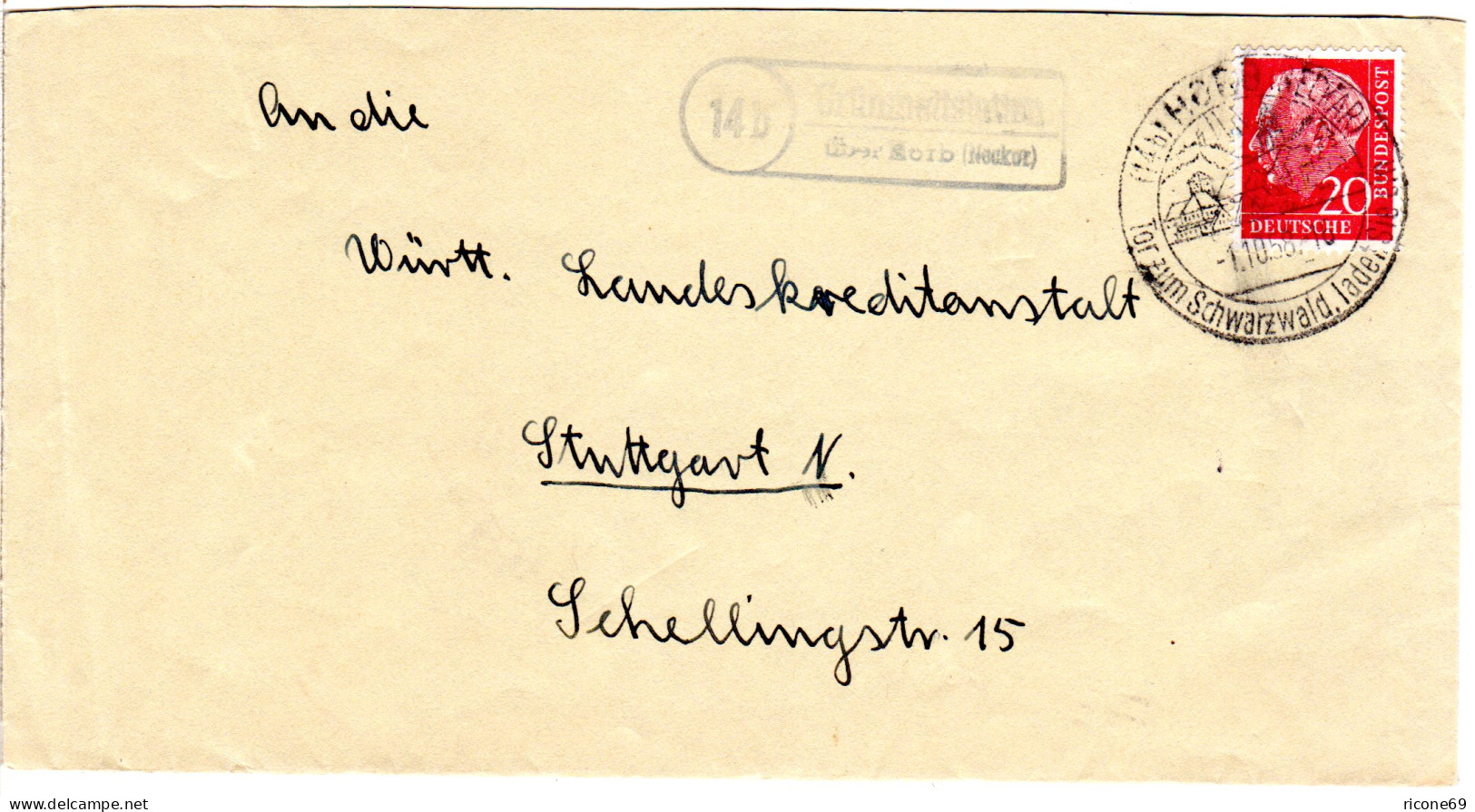 BRD 1958, Landpost Stpl. 14b GÜMMETTSTETTEN über Horb Auf Brief M. 20 Pf. - Sammlungen