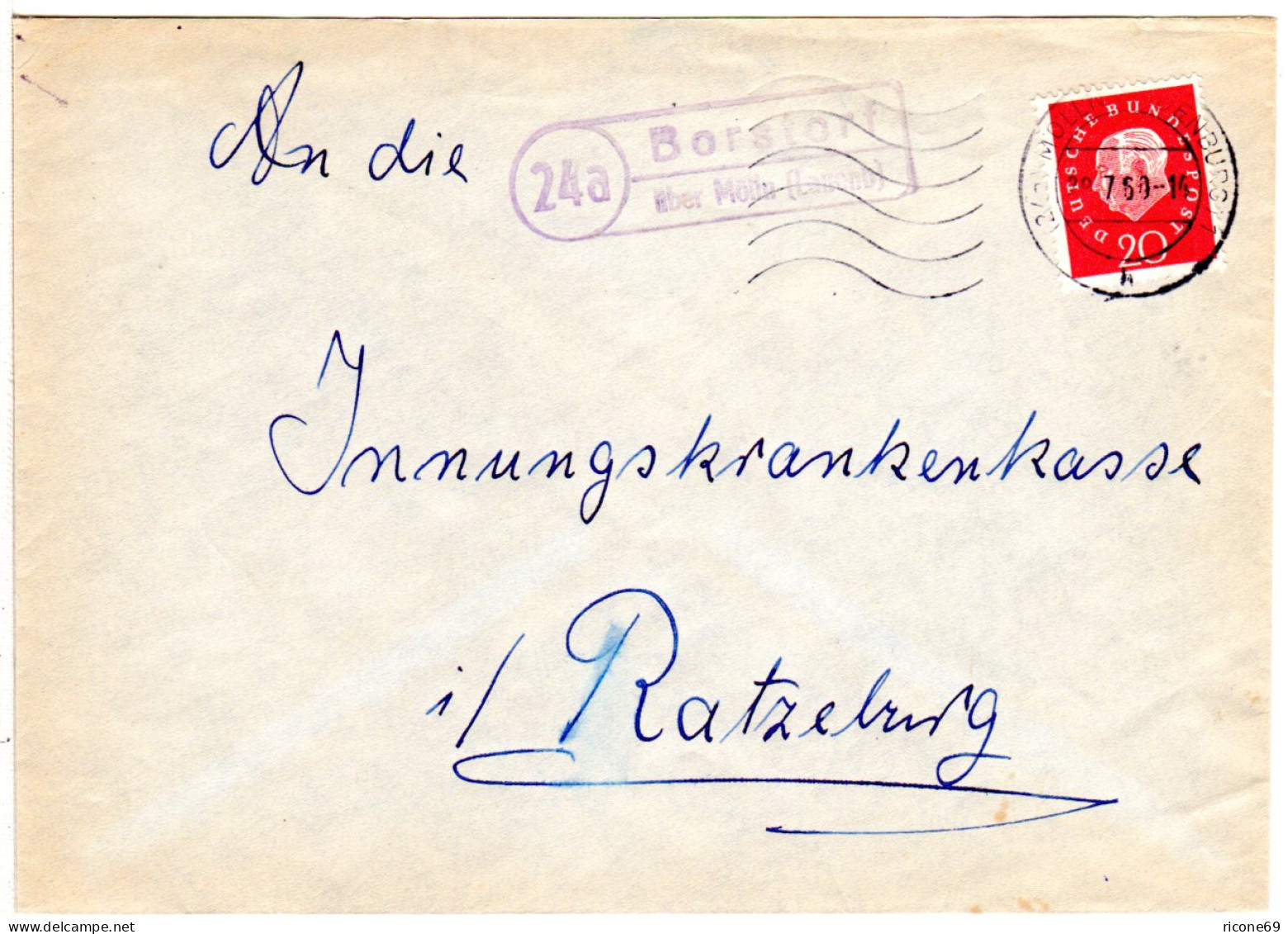 BRD 1960, Landpost Stpl. 24a BORSTORF über Mölln Auf Brief M. 20 Pf. - Sammlungen