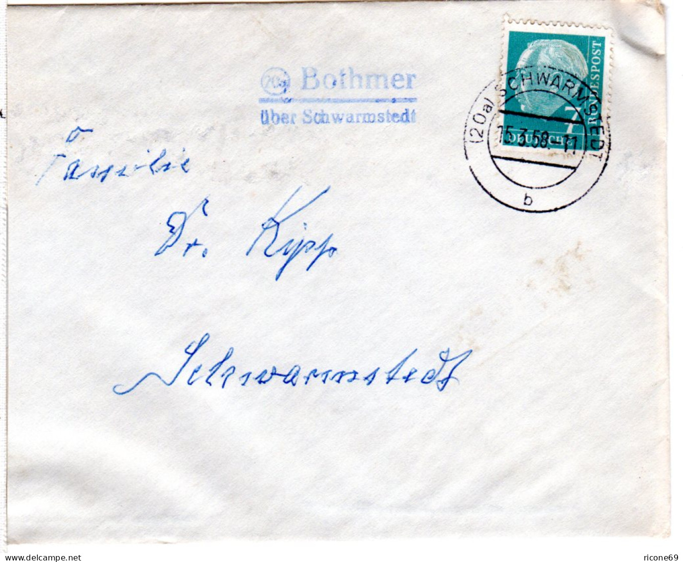 BRD 1958, Landpost Stpl. 20a BOTHMER über Schwarmstedt Auf Brief M. 7 Pf. - Sammlungen