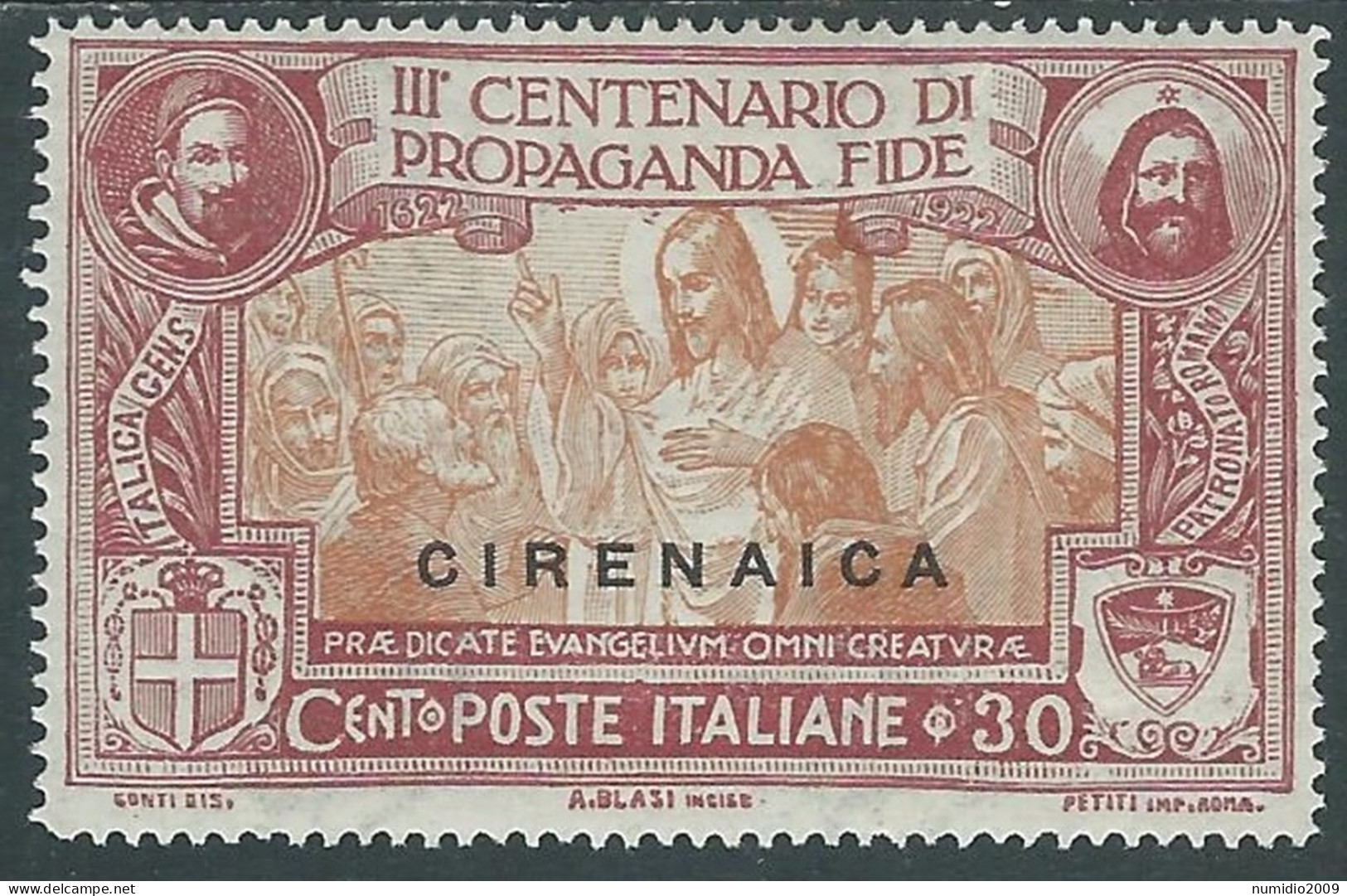 1923 CIRENAICA PROPAGANDA FIDE 30 CENT RITOCCO MH * - RA28-8 - Cirenaica