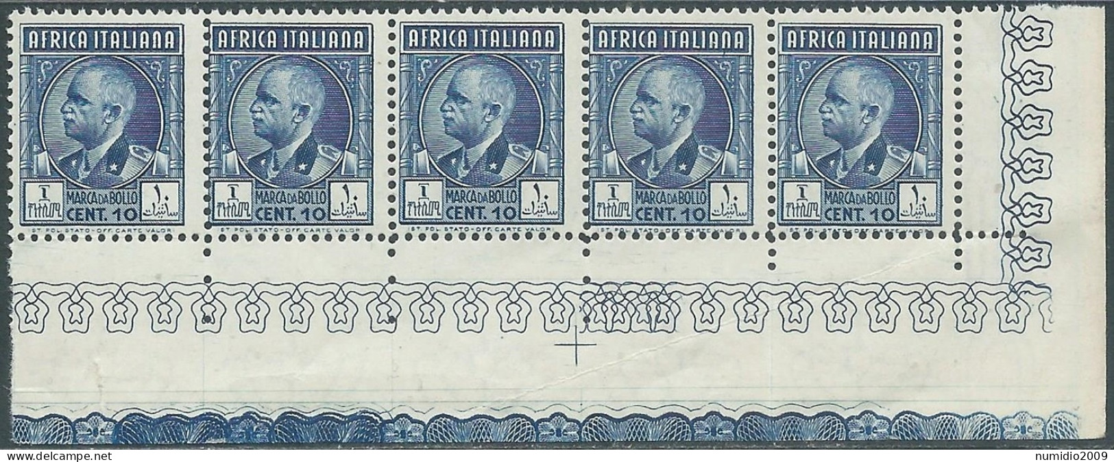 1939 AFRICA ITALIANA MARCA DA BOLLO 10 CENT BLOCCO DI 5 VALORI MNH ** - CZ39-3 - Italian Eastern Africa