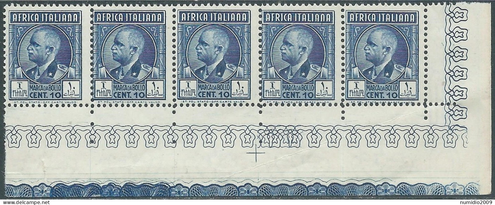 1939 AFRICA ITALIANA MARCA DA BOLLO 10 CENT BLOCCO DI 5 VALORI MNH ** - CZ39-3 - Africa Oriental Italiana