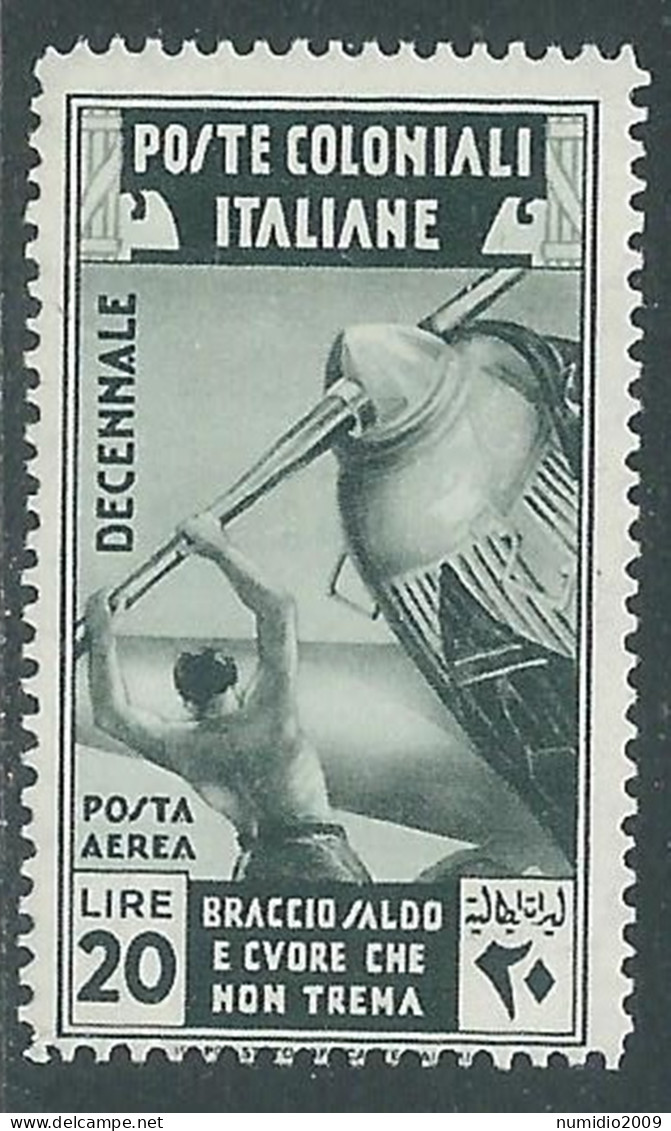 1933 EMISSIONI GENERALI POSTA AEREA DECENNALE 20 LIRE MH * - RA21-2 - General Issues