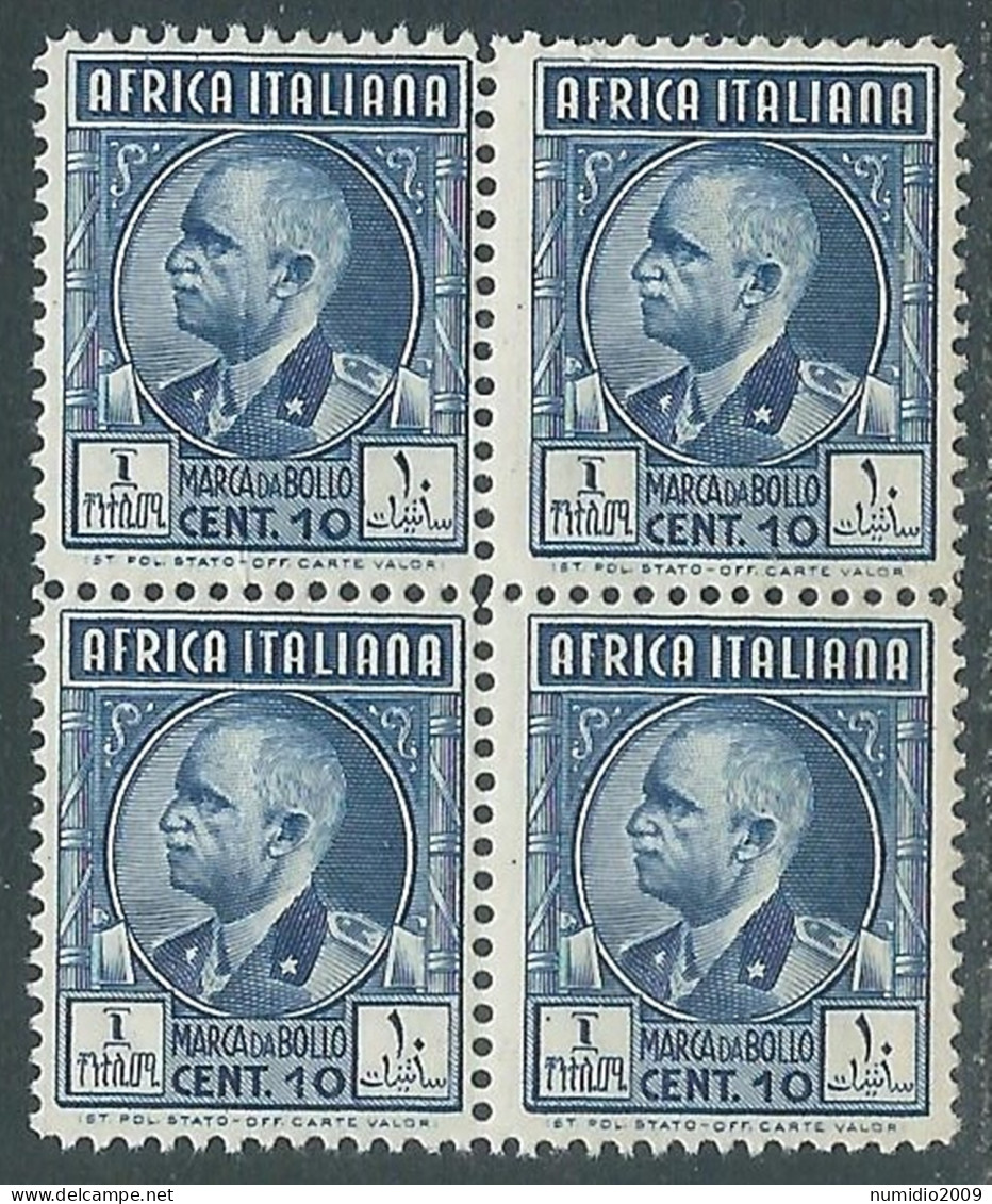 1939 AFRICA ITALIANA MARCA DA BOLLO 10 CENT QUARTINA MNH ** - CZ39-3 - Italian Eastern Africa