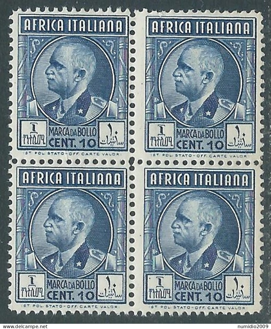 1939 AFRICA ITALIANA MARCA DA BOLLO 10 CENT QUARTINA MNH ** - CZ39-3 - Africa Oriental Italiana