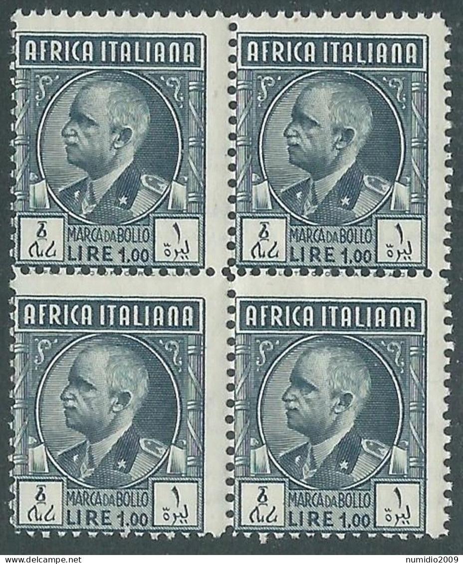 1939 AFRICA ITALIANA MARCA DA BOLLO 1 LIRA QUARTINA MNH ** - CZ39-2 - Italienisch Ost-Afrika
