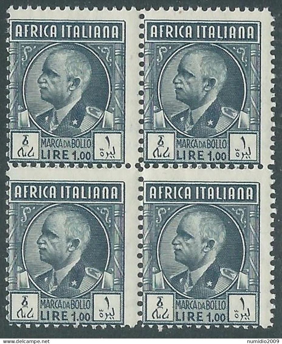 1939 AFRICA ITALIANA MARCA DA BOLLO 1 LIRA QUARTINA MNH ** - CZ39-2 - Afrique Orientale Italienne