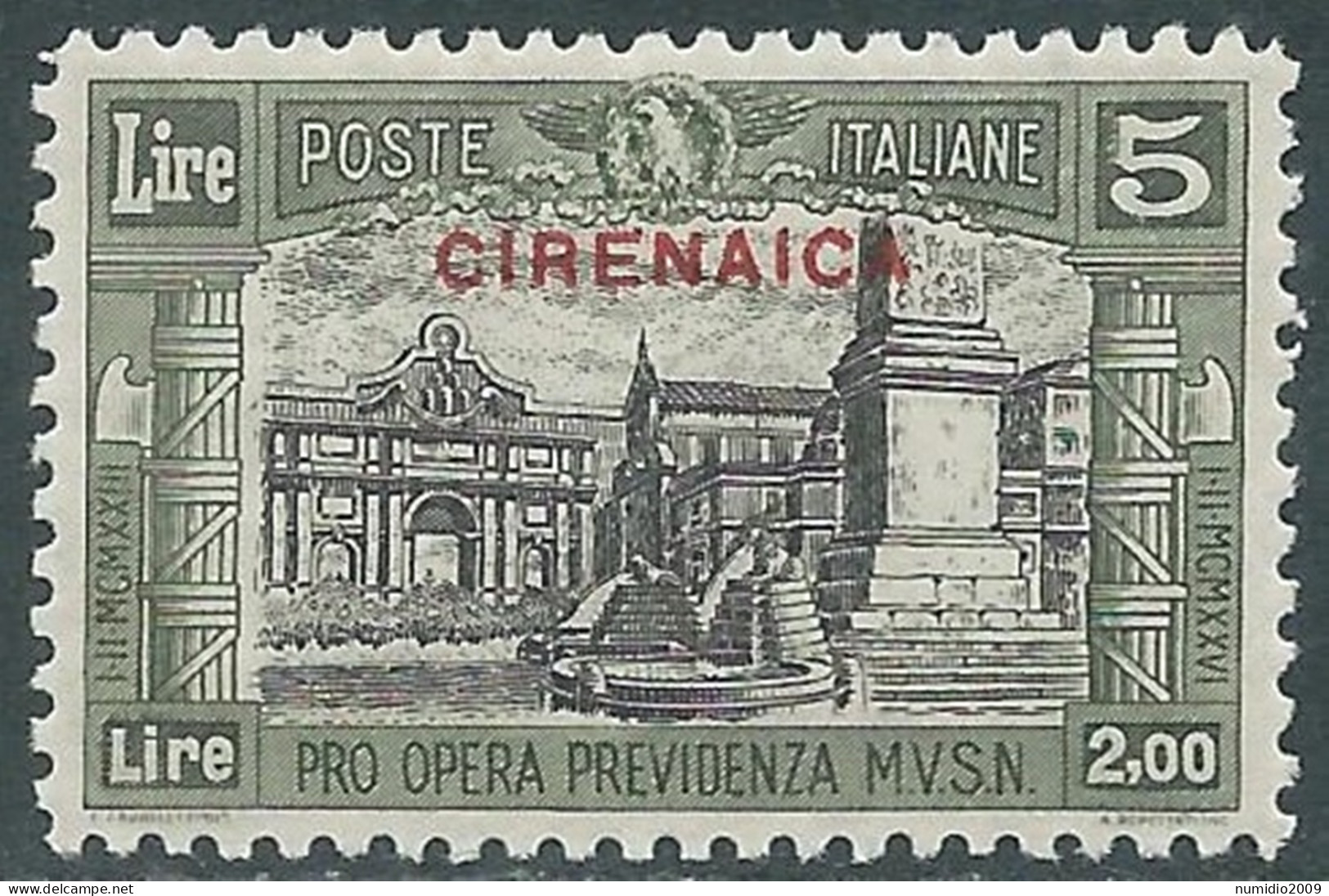 1929 CIRENAICA MILIZIA 5 LIRE MNH ** - RA21-7 - Cirenaica