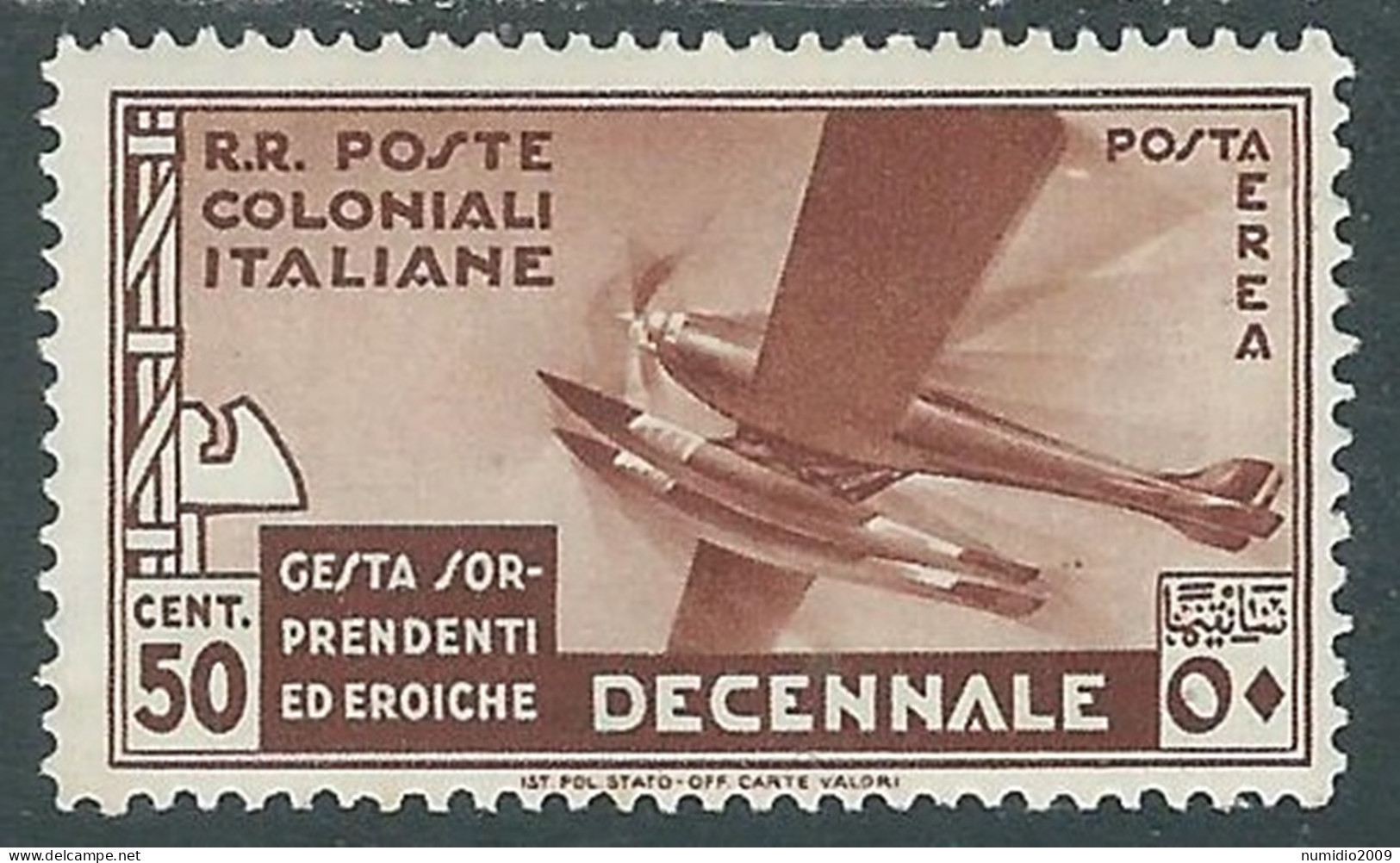 1933 EMISSIONI GENERALI POSTA AEREA DECENNALE 50 CENT MH * - RA21-2 - Emissions Générales