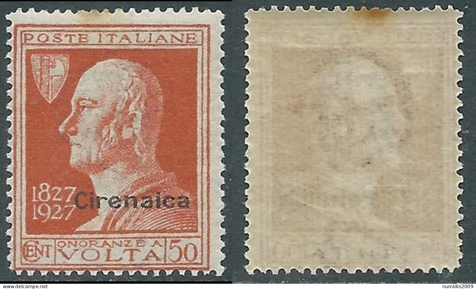 1927 CIRENAICA VOLTA 50 CENT MACCHIA SU GOMMA NO LINGUELLA - RA22 - Cirenaica