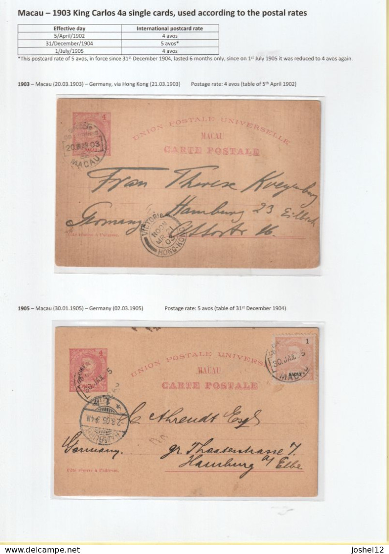 Macau Macao 1903 Carlos 4a 3 Single Cards. Used - Covers & Documents