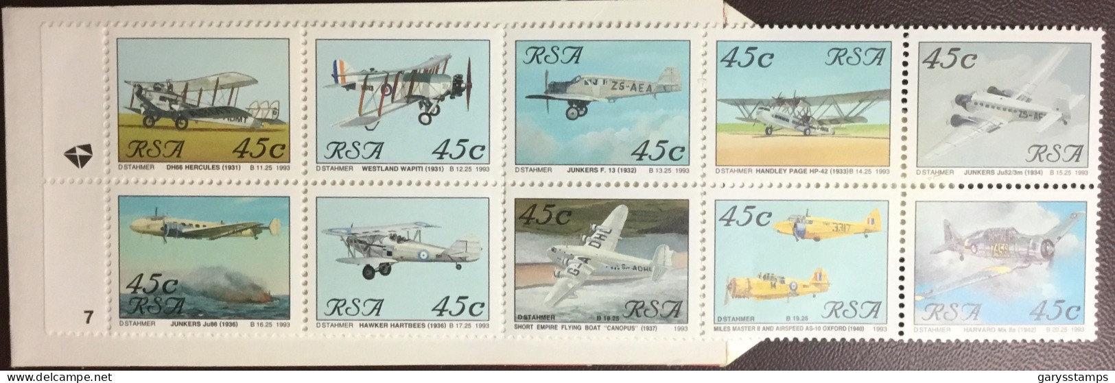 South Africa 1993 Aviation Booklet Pane 7 Booklet Unused - Markenheftchen