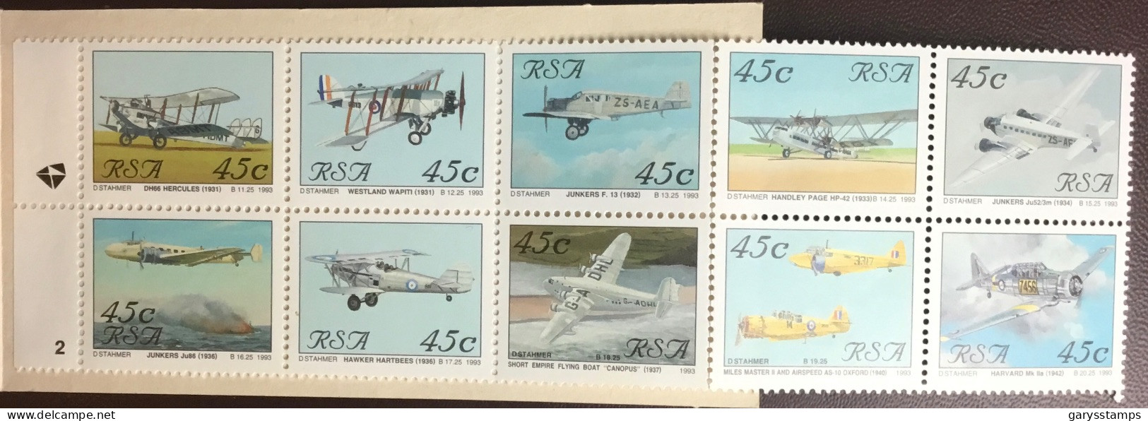 South Africa 1993 Aviation Booklet Pane 2 Booklet Unused - Postzegelboekjes