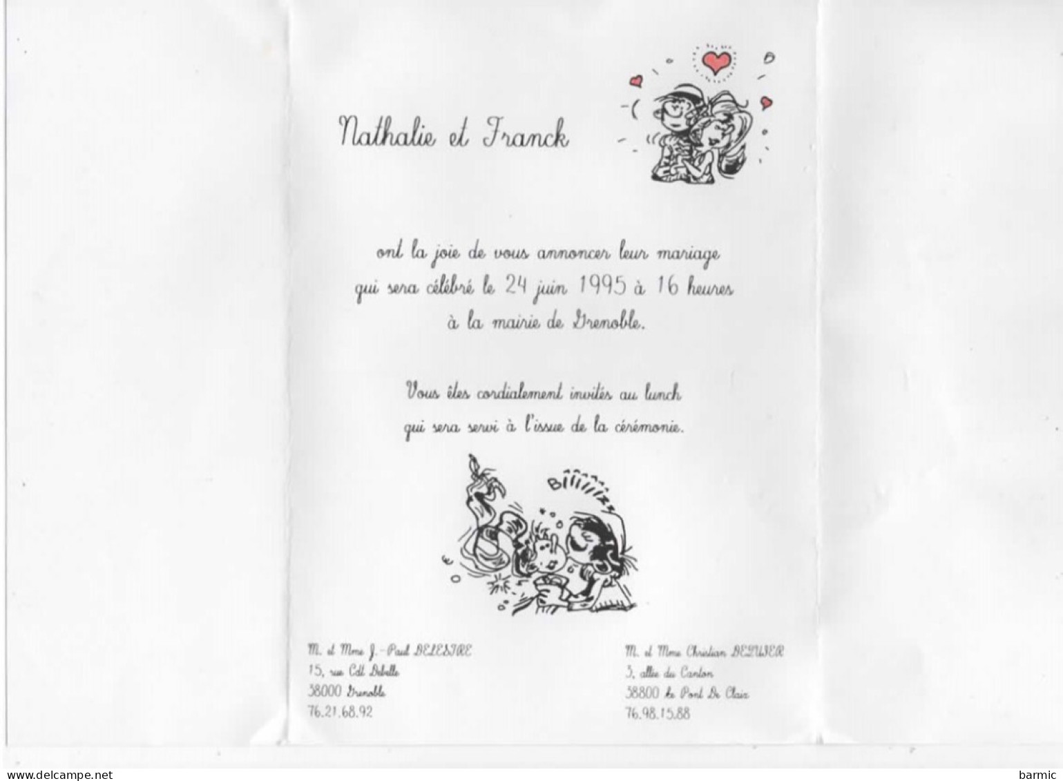 FAIRE PART DE MARIAGE, NATHALIE ET FRANCK, LE 2/7/1995 COULEUR   REF 14939 - Boda