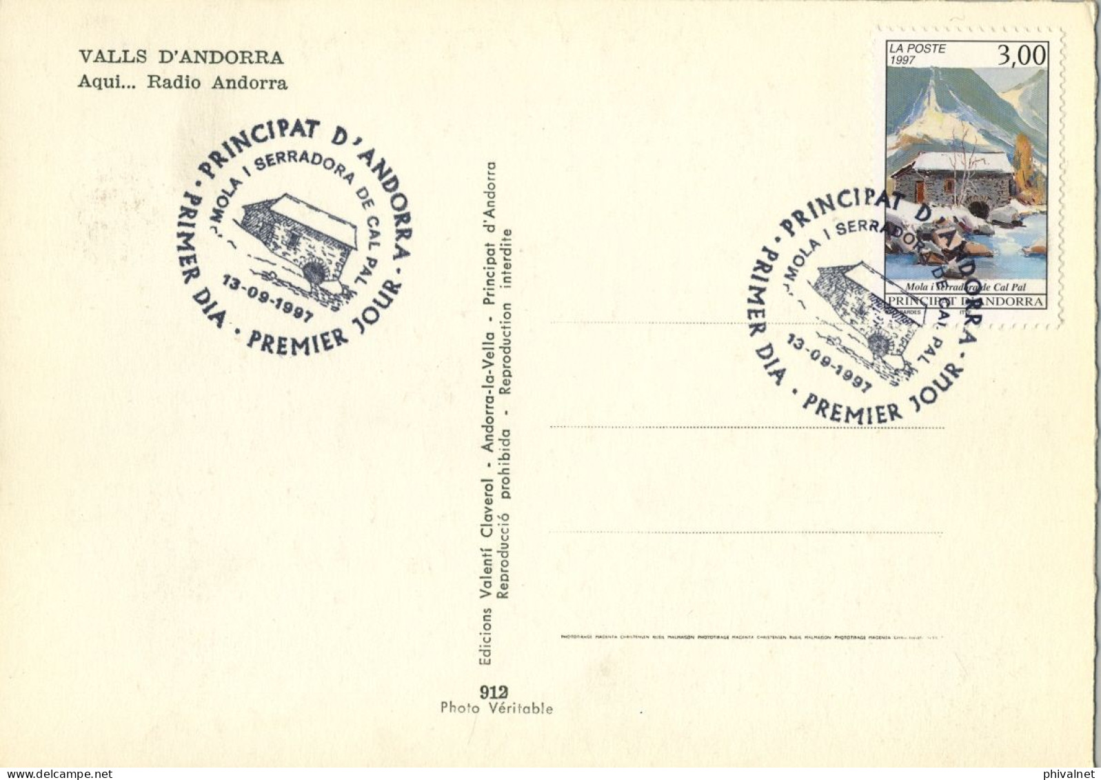 1997 , ED. 510 - TURISMO , MOLA I SERRADORA DE CAL PAL , MAT. PRIMER DIA , FDC , ANDORRA FRANCESA - FDC