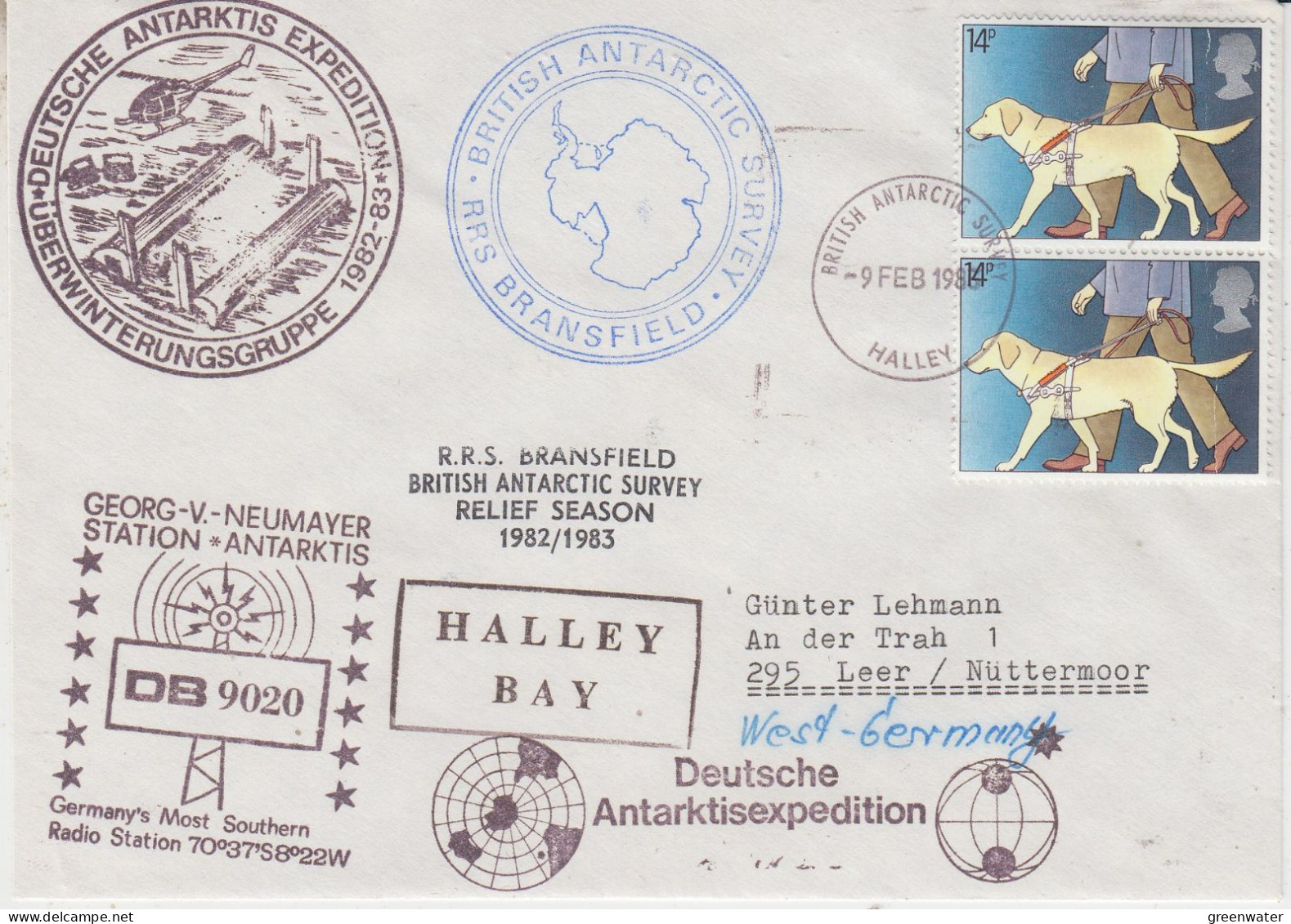 Great Britain Antarctica Cover RRS Bransfield Ca G. Van Neumayer Ca British Antarctic Survey Halley 9 FEB 1986 (FG191) - Brieven En Documenten