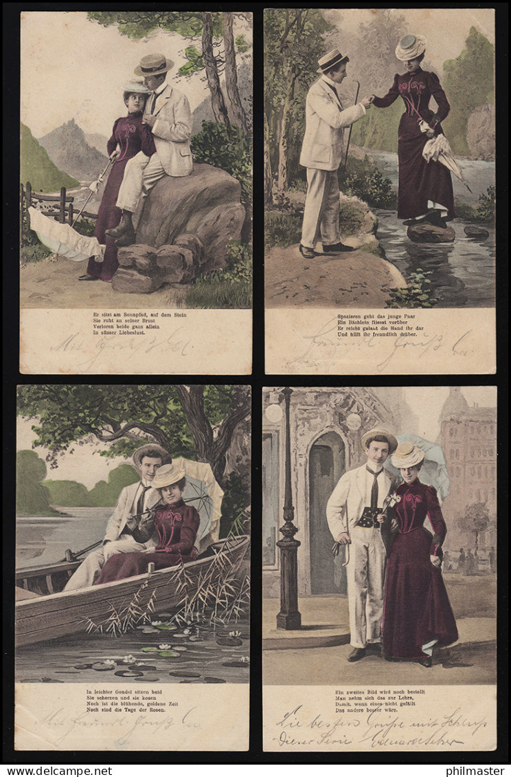 Foto AK Serie 50: Die Dame Im Roten Kleid & Der Fesche Ferdinand, 10 Tlg.1903  - Mode