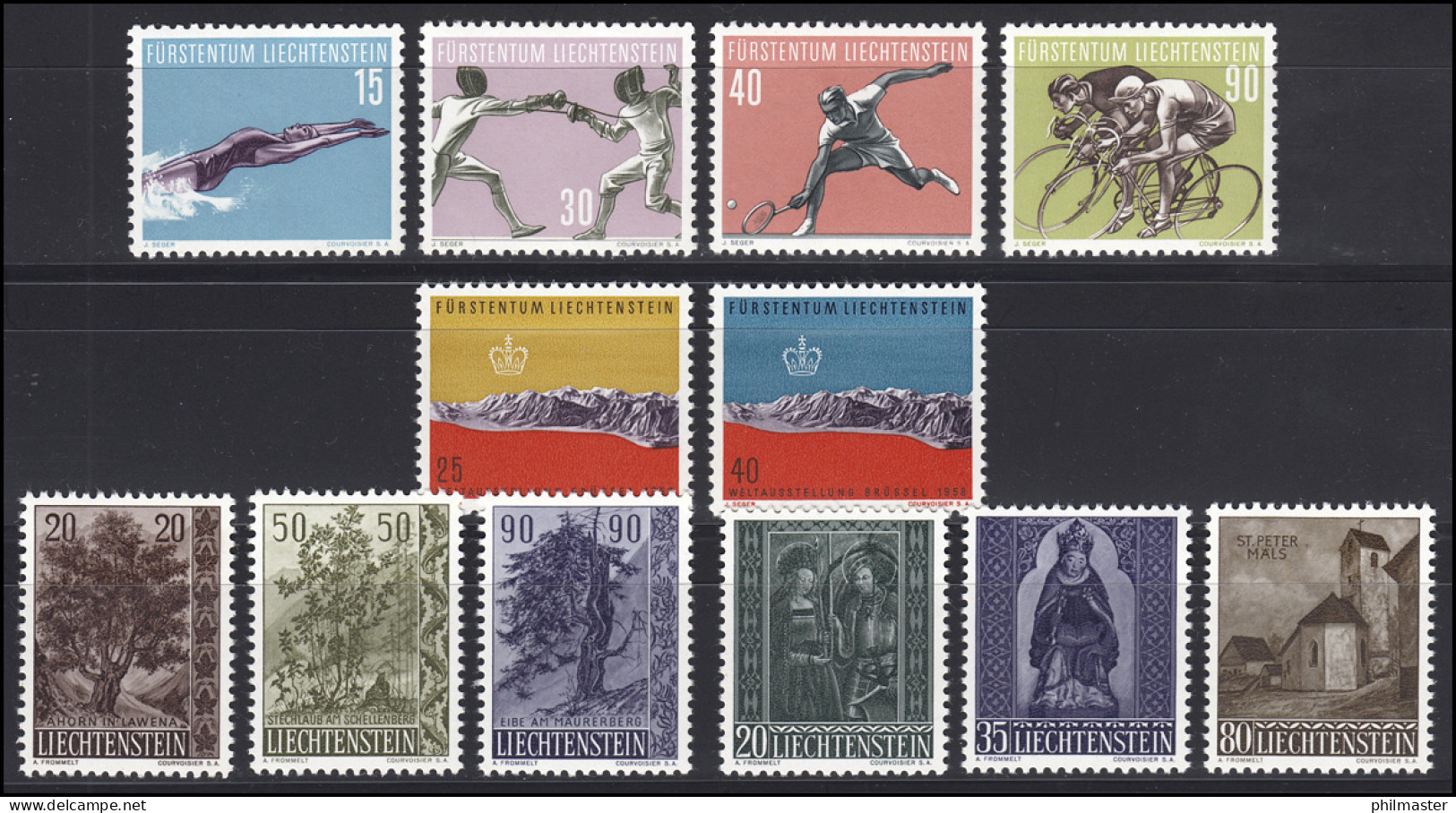 365-376 Liechtenstein Jahrgang 1958 Komplett, Postfrisch - Ungebraucht