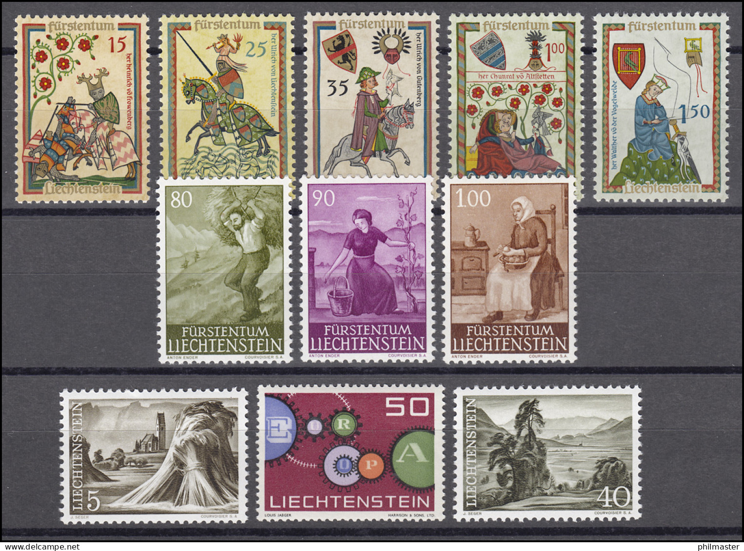 404-414 Liechtenstein Jahrgang 1961 Komplett, Postfrisch - Ungebraucht