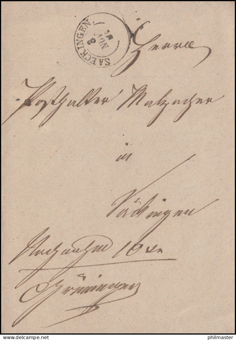Baden Faltbrief Zweikreis SAECKINGEN 3.11.1862 An Den Posthalter Malzacher - Otros & Sin Clasificación