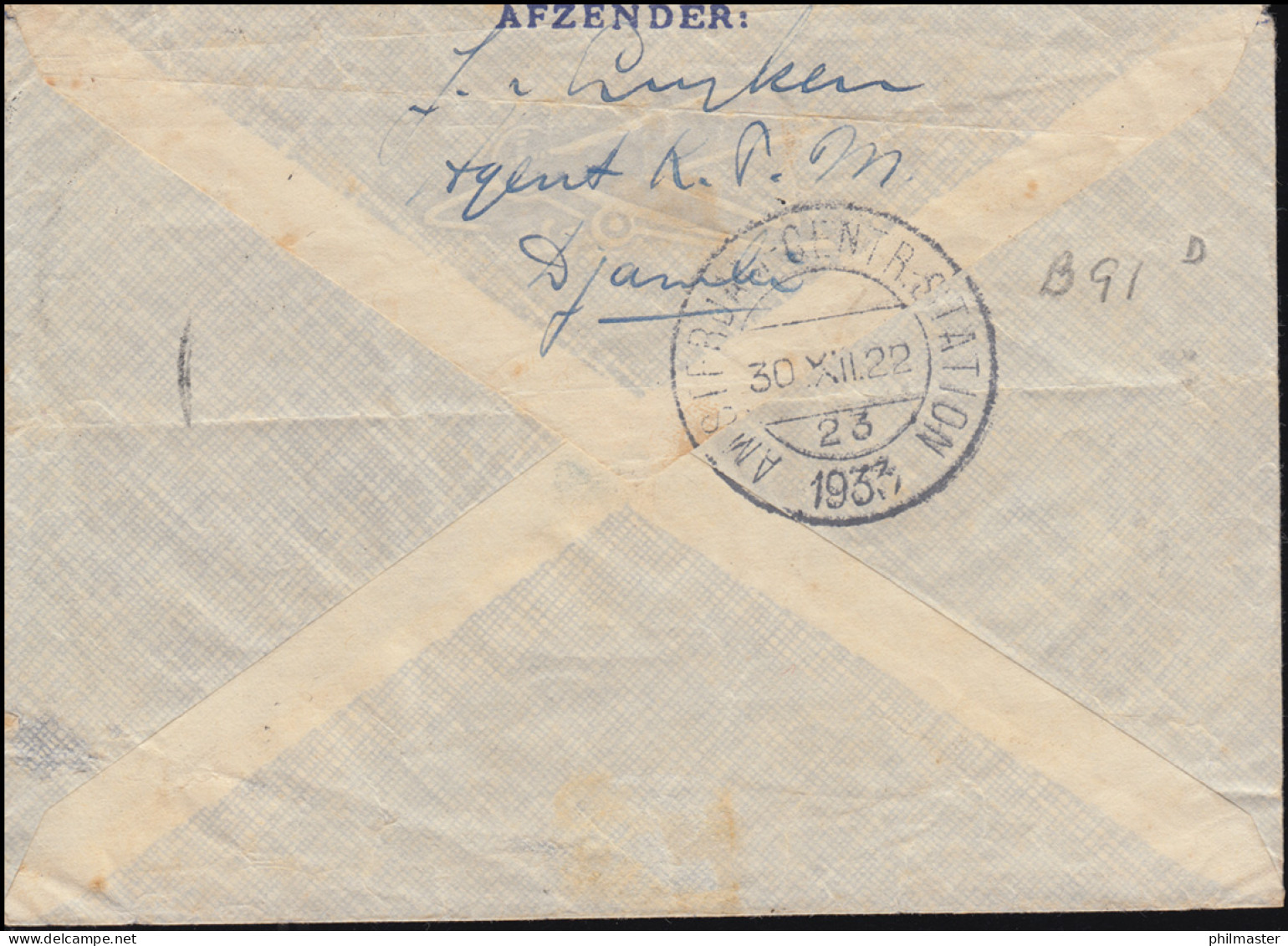 KLM-Flugpost PELIKAN/Batavia 27.12. Nach Utrecht Brief 193+195 DJAMBI 28.12.33 - Airmail