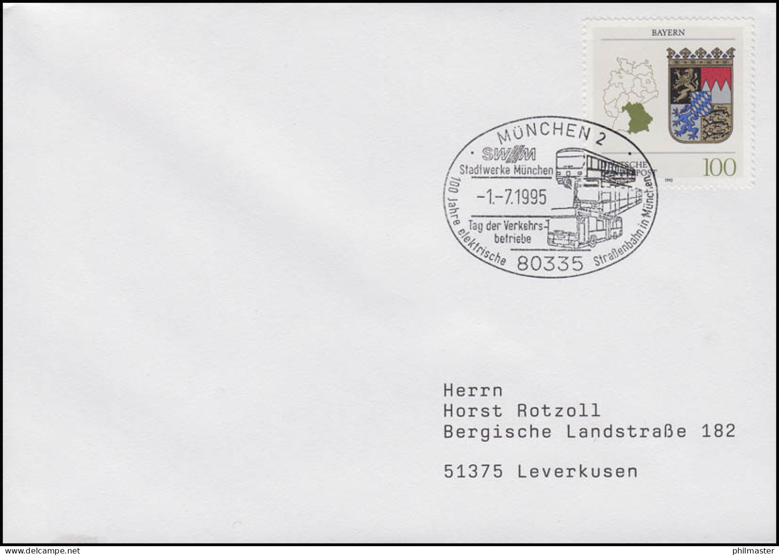 100 Jahre Elektrische Straßenbahn In München, Brief SSt München 1.7.1995 - Strassenbahnen